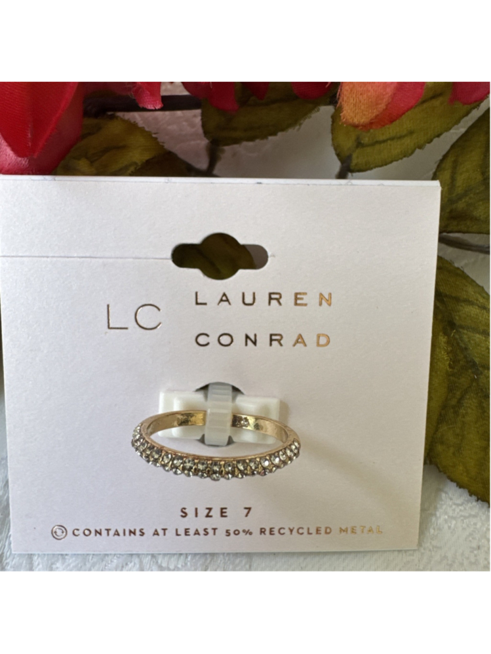 LC LAUREN CONRAD SIZE 7 Thin Double Clear CZ Ring Goldtone Dainty Feminine NEW